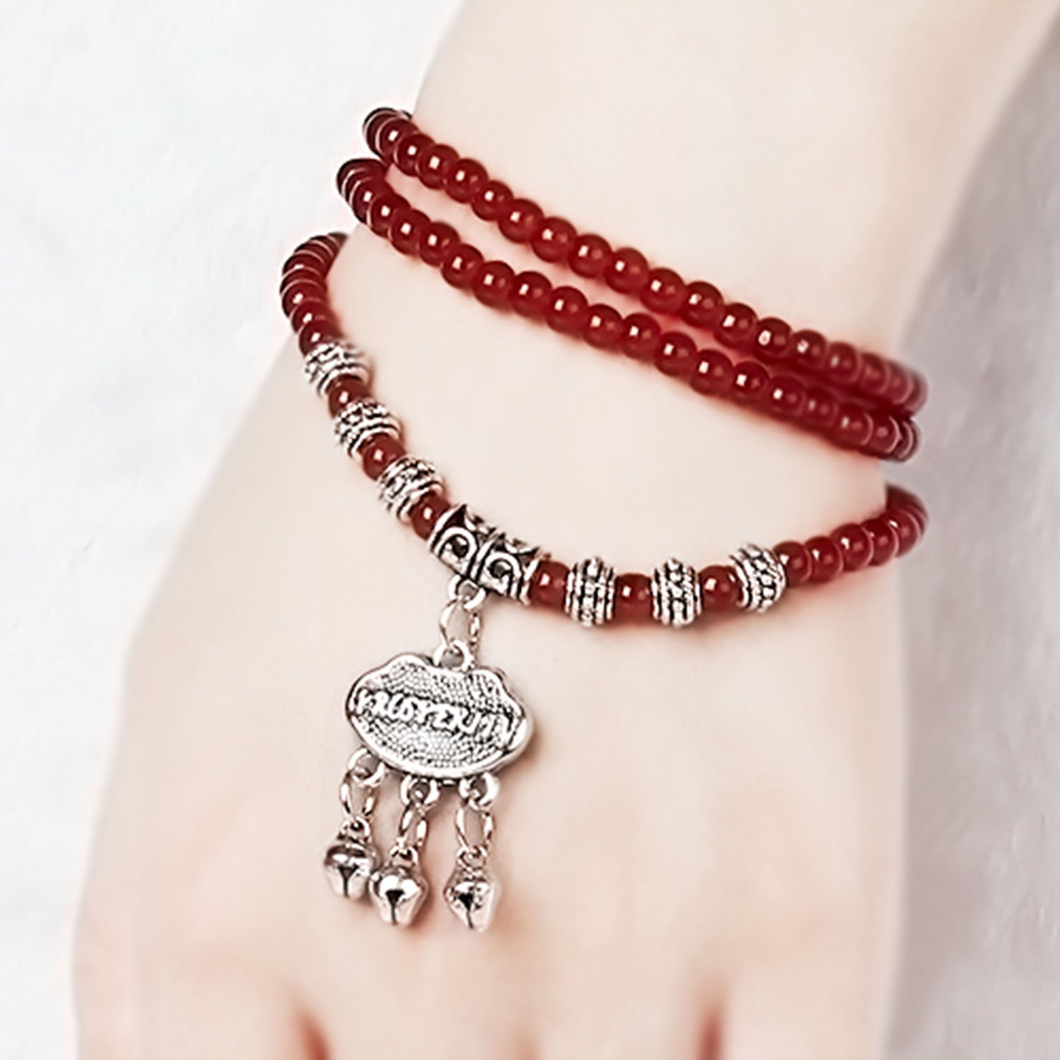 Red Agate Beaded Good Luck Bracelet