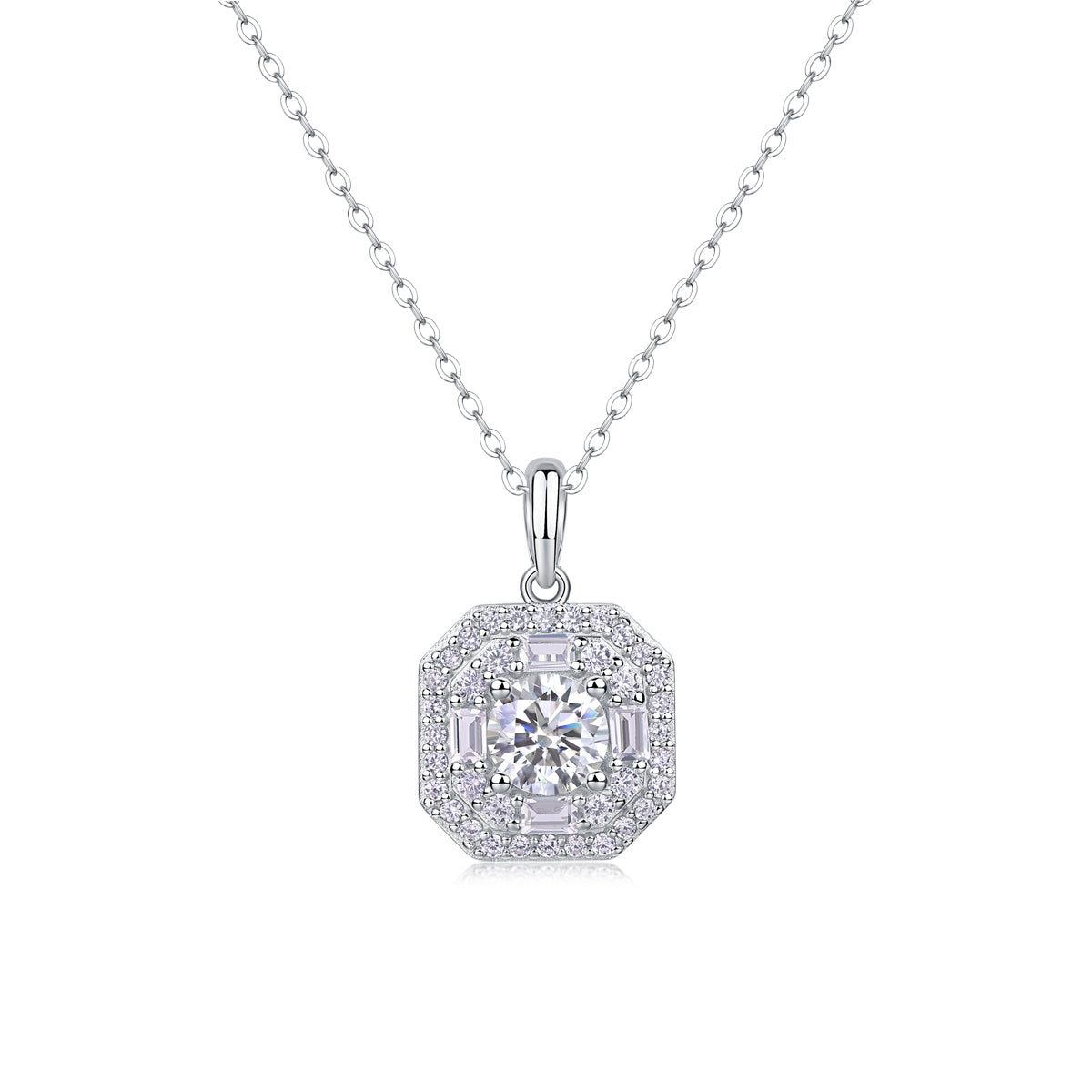 Square Moissanite Pendant Necklace - 1 Carat S925 Sterling Silver