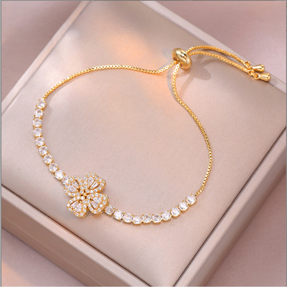 Infinity Heart Bracelet - Sterling Silver with Cubic Zirconia (Adjustable)
