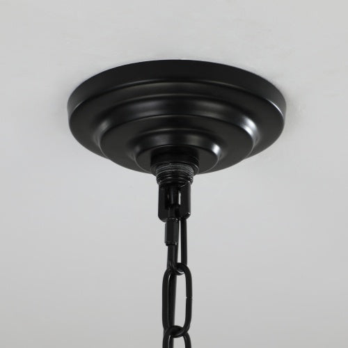 8-Light Industrial Farmhouse Chandelier - Black & Chrome Tiered Pendant