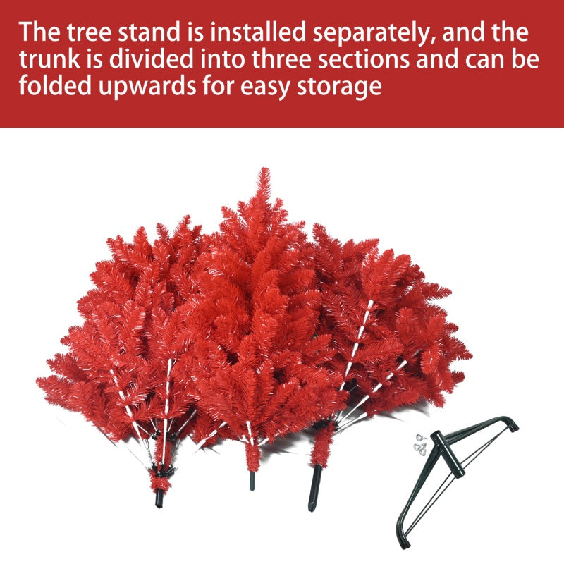 Red Artificial Christmas Tree - Vibrant Holiday Decor with Metal Stand
