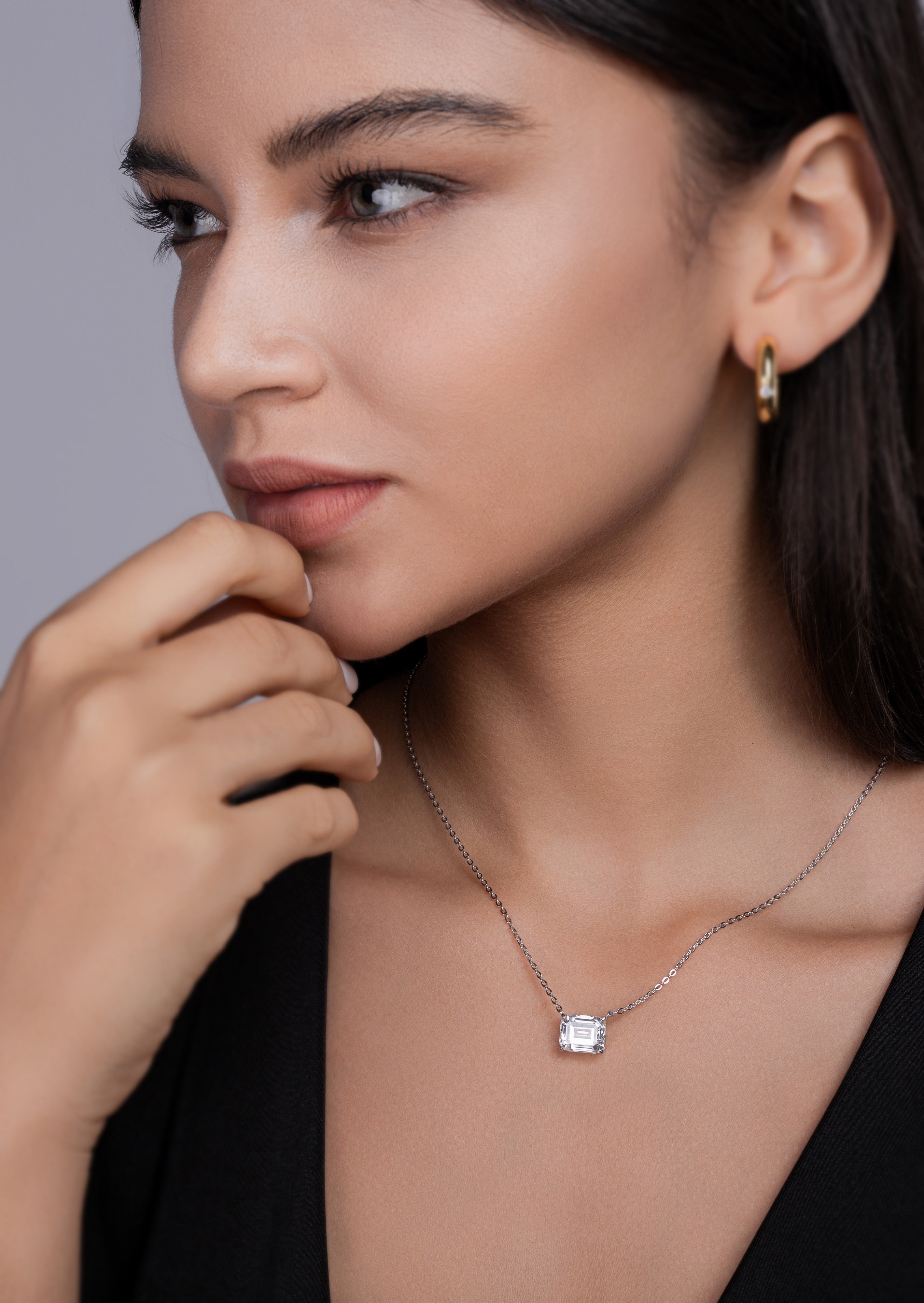 Octagonal Moissanite Platinum Plated Necklace Set