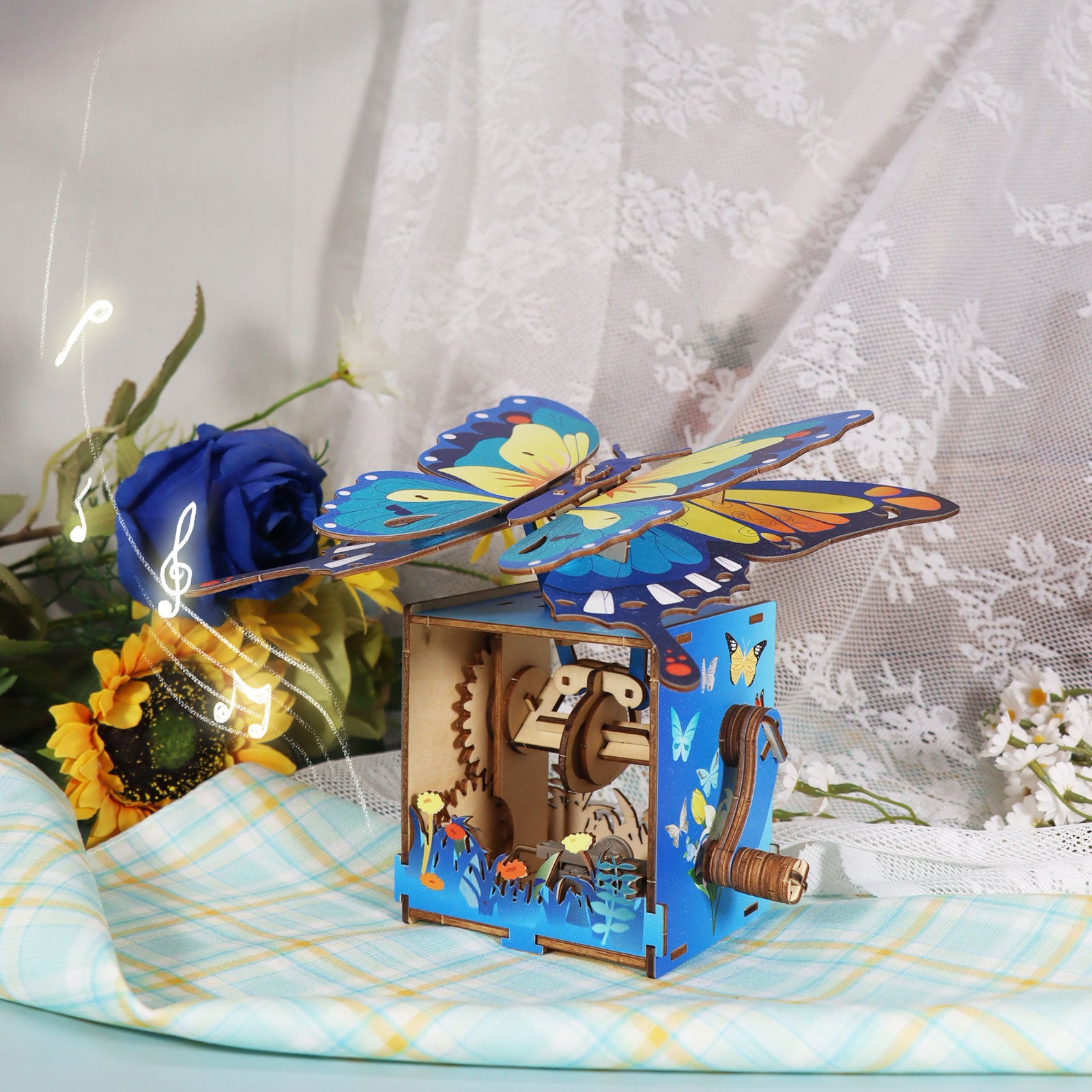 Colorful Butterfly Music Box 3D Wooden Puzzle - You Are My Sunshine Musical Assembly Kit