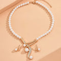 Pearl Jewelry Set - Necklace & Geometric Earrings (2-Piece)