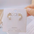 Pearl & Rhinestone Stud Earrings - Feathers