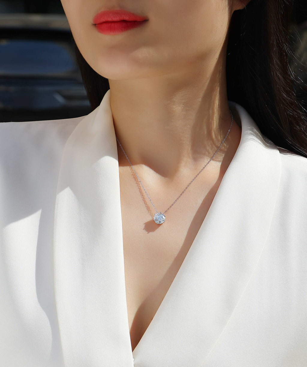Afternoon Rose Moissanite Pendant Necklace — S925 Sterling Silver, 1ct / 2ct / 3ct