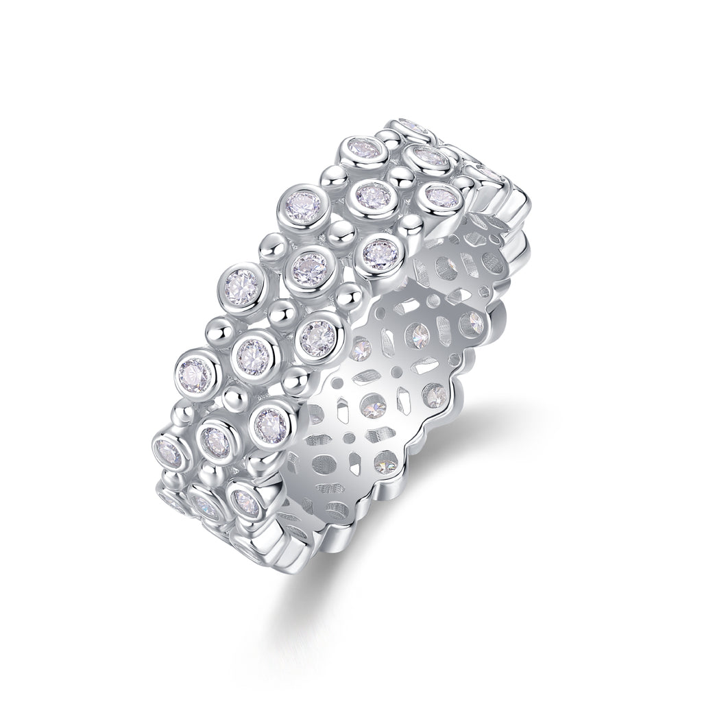 Multi-Row Pavé Moissanite Band Ring in S925 Sterling Silver