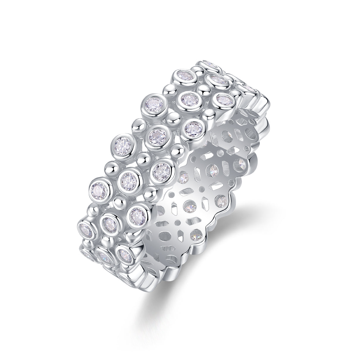 Multi-Row Pavé Moissanite Band Ring in S925 Sterling Silver
