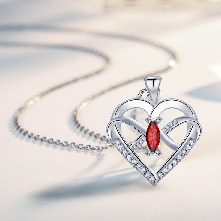 Infinity Butterfly Heart Necklace - 14K White Gold Plated with Cubic Zirconia