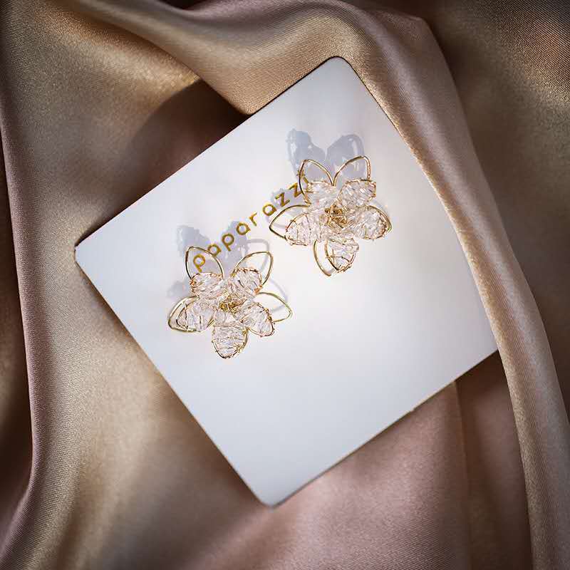 Pearl & Rhinestone Stud Earrings - Flowers
