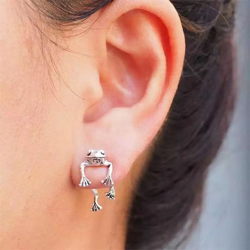 Vintage Silver Frog Earring & Pendant Necklace Set
