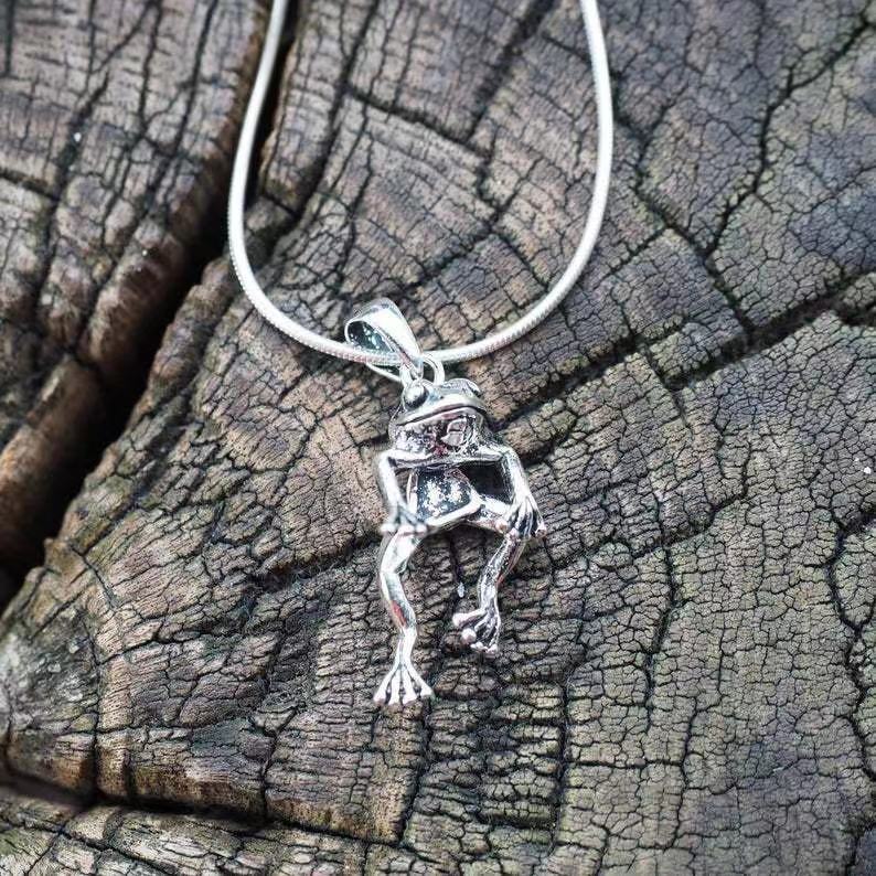 Vintage Silver Frog Earring & Pendant Necklace Set