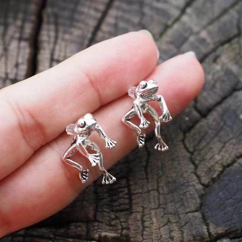 Vintage Silver Frog Earring & Pendant Necklace Set