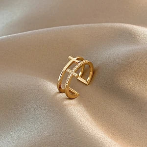 Gold Crosses - Zircon Inlay Copper Open Ring