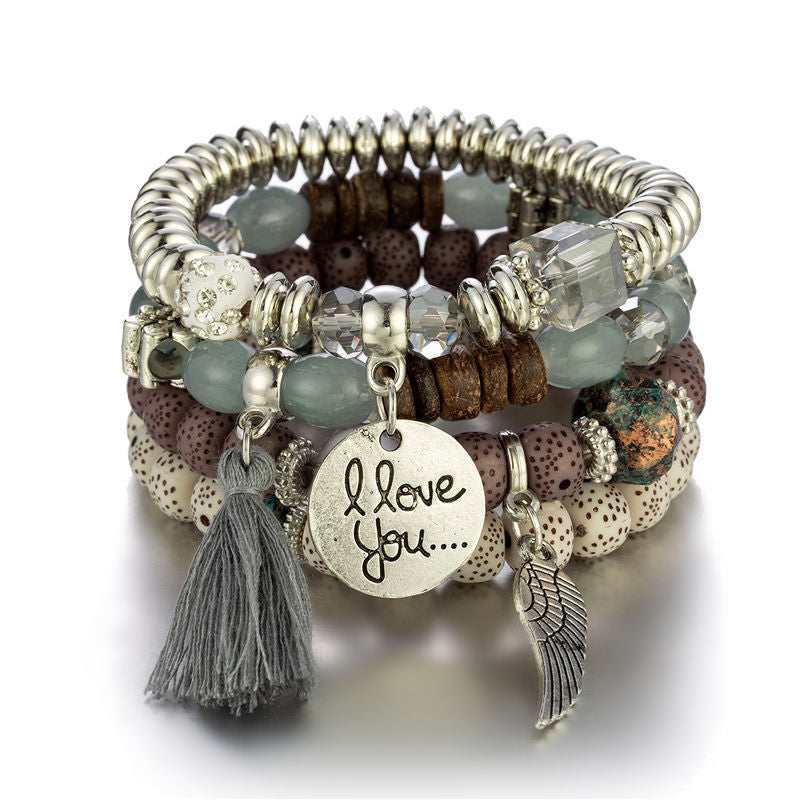 I Love You Beaded Tassel Bracelet Set - Bohemian Multi-Layer - Multiple Styles