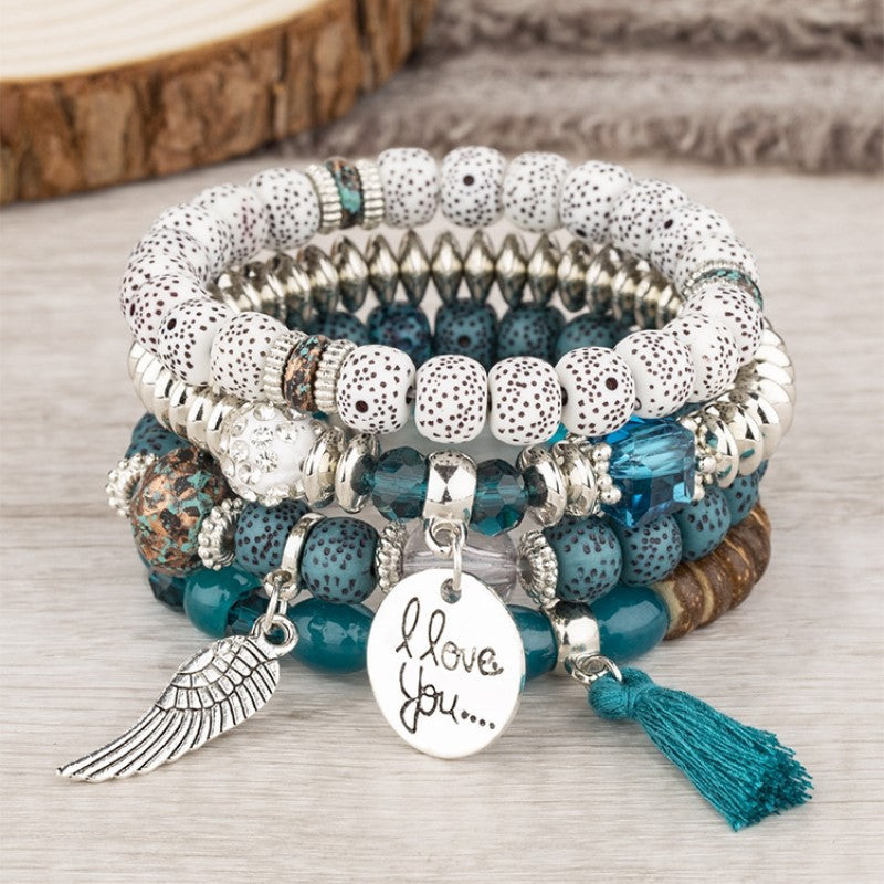 I Love You Beaded Tassel Bracelet Set - Bohemian Multi-Layer - Multiple Styles