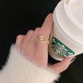 Double Ring with CC Charm - Zircon Inlay Copper Adjustable Ring
