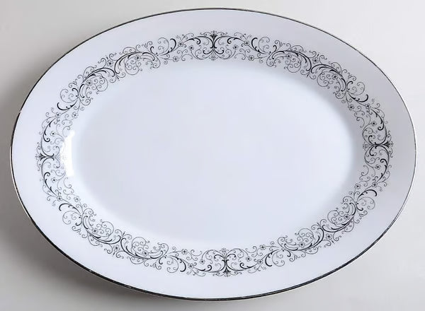 Noritake Amor Oval Serving Platter - Vintage 1970s Black Floral Porcelain