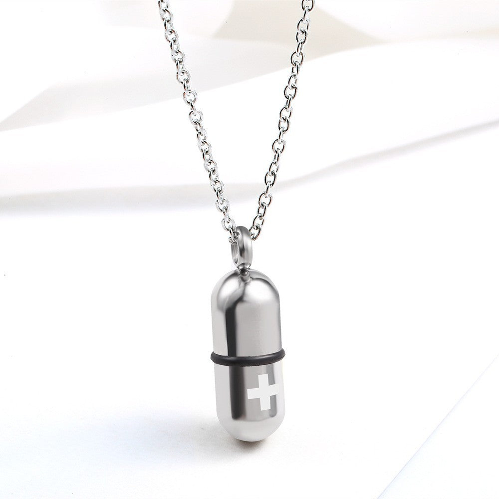 Openable Pill Pendant Necklace - Silver & Two-Tone - Stainless Steel