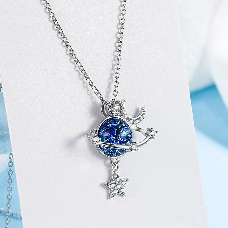 Astronaut Star Moon Zircon Pendant Necklace