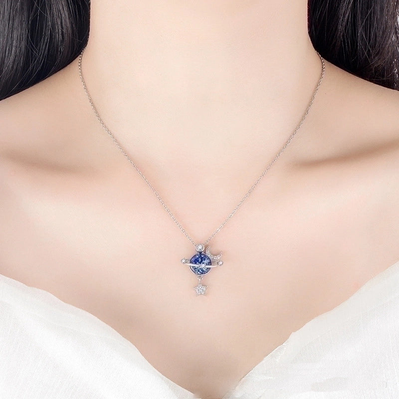 Astronaut Star Moon Zircon Pendant Necklace