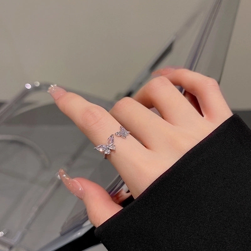 Lotus Butterfly Zircon Open Ring