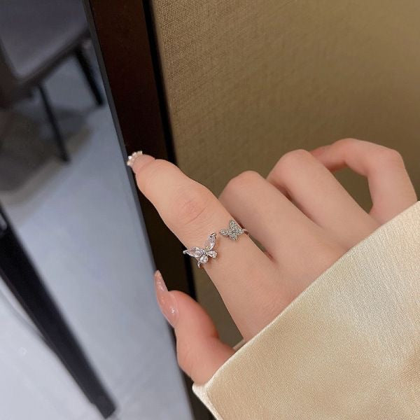 Lotus Butterfly Zircon Open Ring