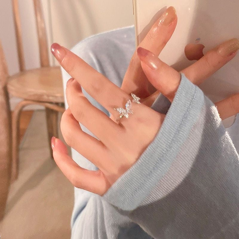 Lotus Butterfly Zircon Open Ring