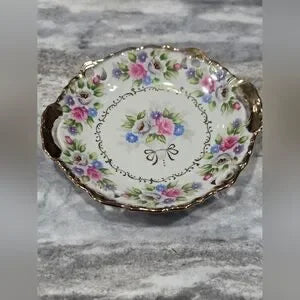 Shafford Bouquet Dessert Plate #3178 - Pink Floral with Gold Trim