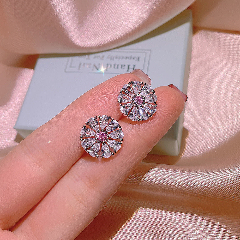 Flower Zircon Jewelry Set - Ring, Earrings & Necklace