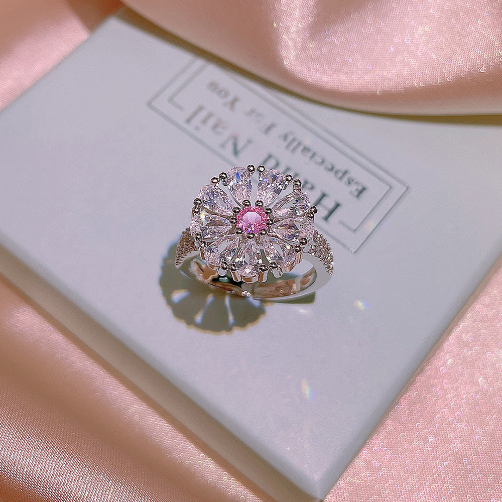 Flower Zircon Jewelry Set - Ring, Earrings & Necklace