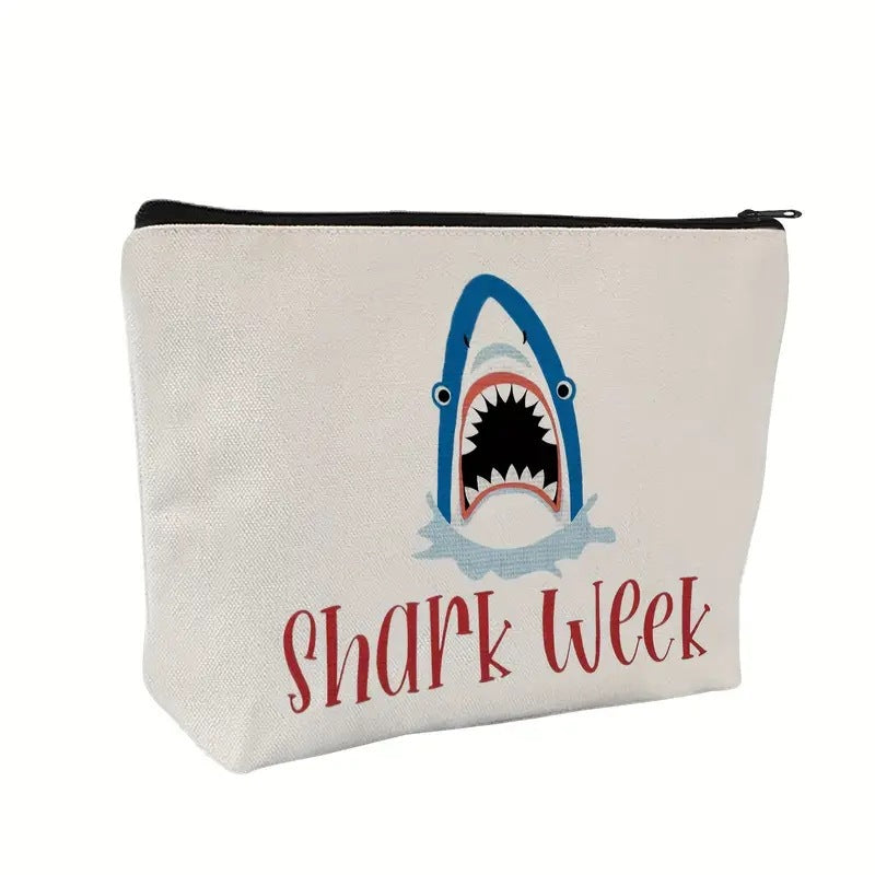 Shark Week Linen Square Makeup Bag