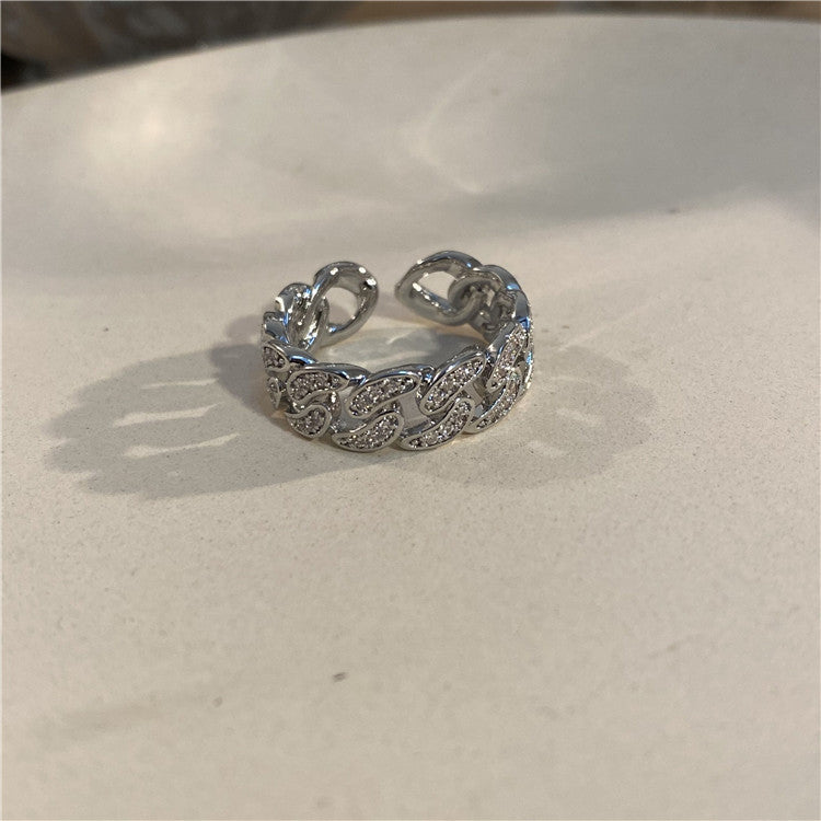 Silver Chain Link - Zircon Inlay Copper Open Ring