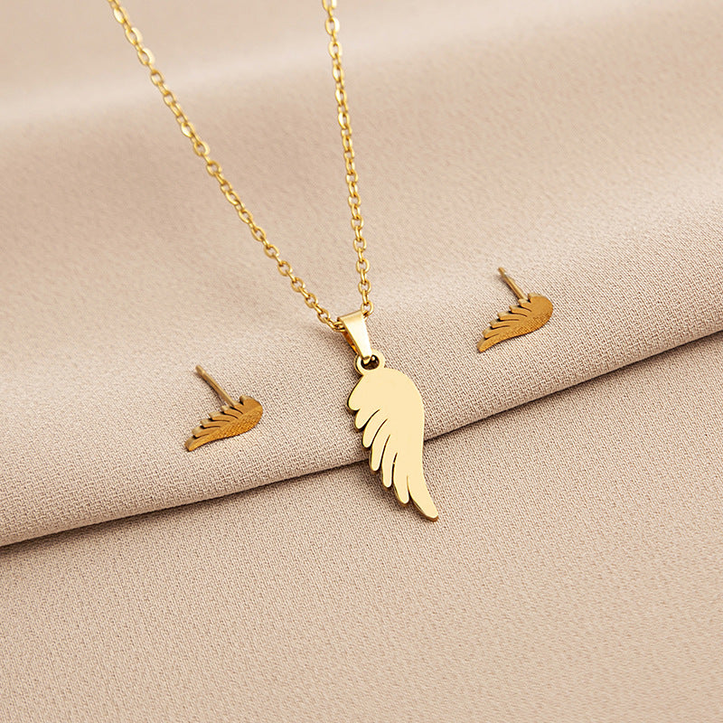 Angel Wing Stainless Steel Necklace & Earring Set